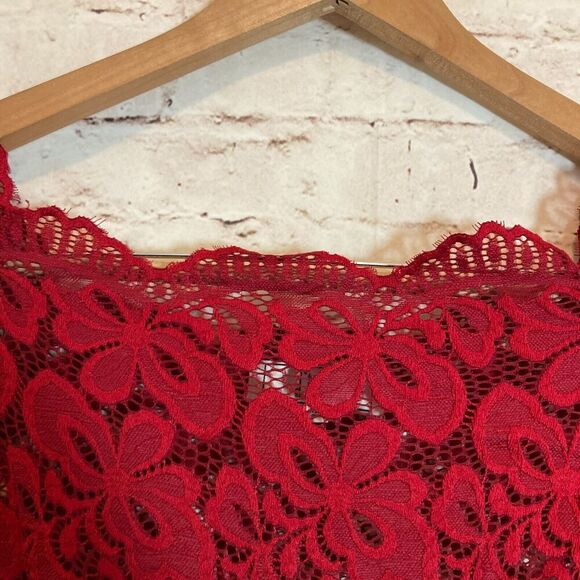 MissMay Dress Womens Small Red All Over Lace Overlay Off The Shoulder Midi Lined - Picture 7 of 15